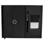 62200 N - SET GOYAN (NEGRO / CURPIEL LIBRETA / ACERO INOXIDABLE BOLIGRAFO / METAL TARJETERO)