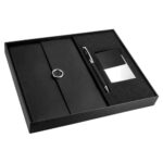62200 N - SET GOYAN (NEGRO / CURPIEL LIBRETA / ACERO INOXIDABLE BOLIGRAFO / METAL TARJETERO) - Imagen 2