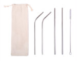 KIT ECOLÓGICO DE POPOTES ACERO INOX. CLEAN A2647 PLATA (Accesorios: Acero Inoxidable// Estuche: Algodón)