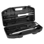BBQ 012 N - SET DE BBQ NOGAL (NEGRO / ACERO INOXIDABLE Y PLASTICO UTENSILIOS / PLASTICO MALETIN)