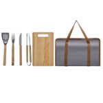 BBQ 018 G - SET DE BBQ MOLT (GRIS / ACERO INOXIDABLE Y MADERA CAUCHO UTENSILIOS / POLIESTER ESTUCHE)