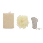 DAM 026 BE - KIT DE BAÑO ADRI (BEIGE / POLIESTER ESPONJAS / ALGODON Y PVC BOLSA / PIEDRA POMEZ) - Imagen 3