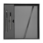 HL 9041 G - SET DE LIBRETA JINSEI GRIS (GRIS / CURPIEL Y METAL LIBRETA / ACERO INOXIDABLE BOLIGRAFO) - Imagen 2