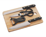 KIT DE COCINA 5PZS. JJ3045 CAFÉ (Accesorios: Acero Inoxidable / Plástico // Tabla: Madera)