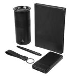SET 022 N - SET MARMARIS (NEGRO / PAPEL ITALIANO PREMIUM CAJA / ACERO INOXIDABLE, PLASTICO, SILICON TERMO / CURPIEL LIBRETA / ACERO INOXIDABLE BOLIGRAFO / PLASTICO POWER BANK / CURPIEL, METAL LLAVERO) - Imagen 2