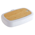 SLD 057 B - CAJA SANITIZADORA-CARGADOR NAGOY (BLANCO / PLASTICO / BAMBU)