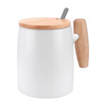TAZ 045 B - TAZA MALI BLANCO (BLANCO / PORCELANA / MADERA DE CAUCHO / ACERO INOXIDABLE 201)