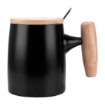 TAZ 045 N - TAZA MALI NEGRO (NEGRO / PORCELANA / MADERA DE CAUCHO / ACERO INOXIDABLE 201)