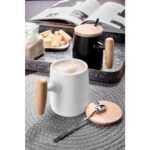 TAZ 045 N - TAZA MALI NEGRO (NEGRO / PORCELANA / MADERA DE CAUCHO / ACERO INOXIDABLE 201) - Imagen 2