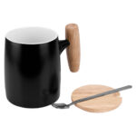 TAZ 045 N - TAZA MALI NEGRO (NEGRO / PORCELANA / MADERA DE CAUCHO / ACERO INOXIDABLE 201) - Imagen 3
