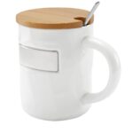 TAZ 055 B - TAZA BAMBUSA BLANCO (BLANCO / CERAMICA / BAMBU / ACERO INOXIDABLE / METAL)
