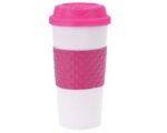 VASO TERMICO DOBLE PARED CINTA 420 ml. ONIX VTE1388 ROSA (Plástico PP / Silicón)
